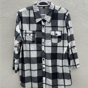 French Laundry Womens Shirt Size XL Black White Plaid Long Sleeve Button Up